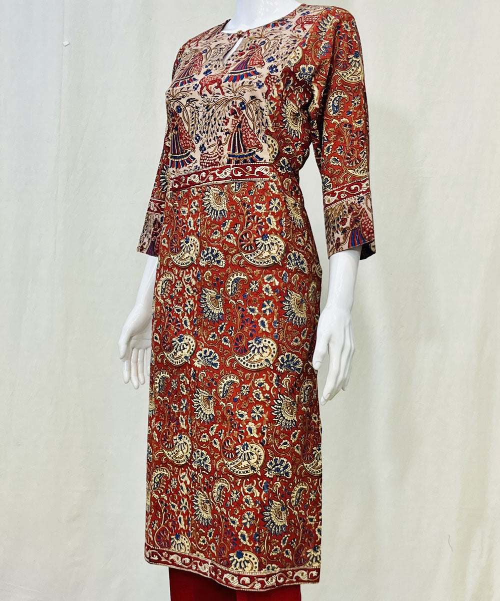 Red cotton handprinted kalamkari kurti