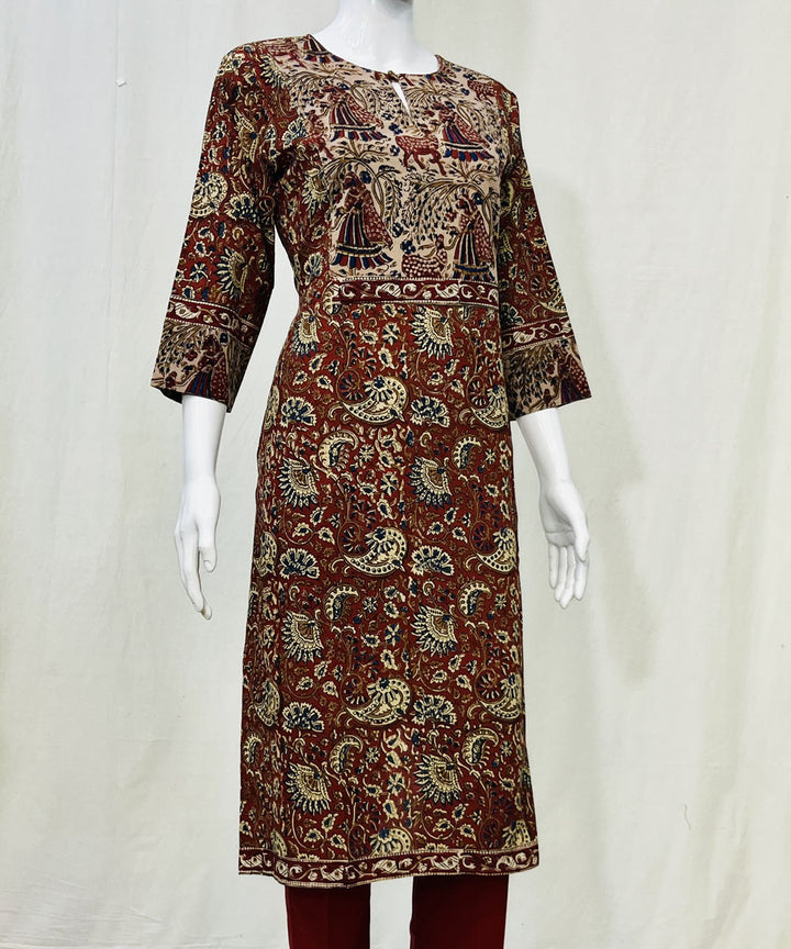Red cotton handprinted kalamkari kurti