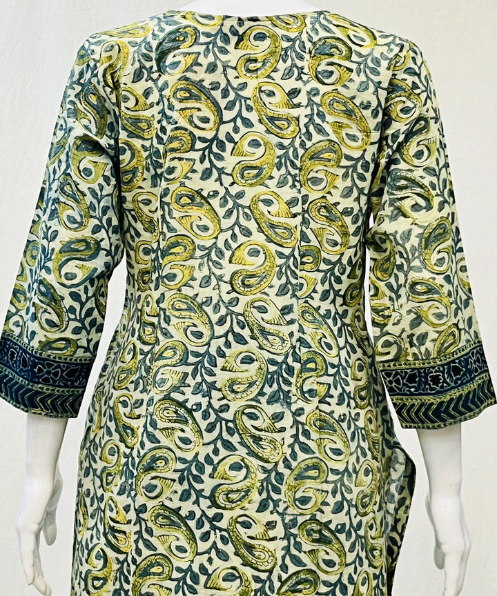 Olive green pure mul cotton ajrakh printed kurti