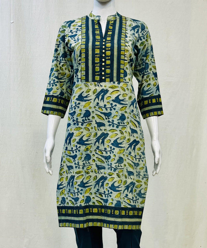 Olive green ajrakh dabu printed cotton kurti