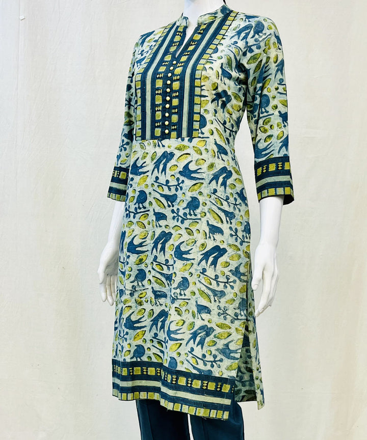Olive green ajrakh dabu printed cotton kurti