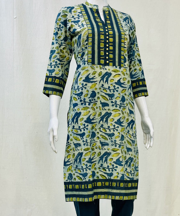 Olive green ajrakh dabu printed cotton kurti