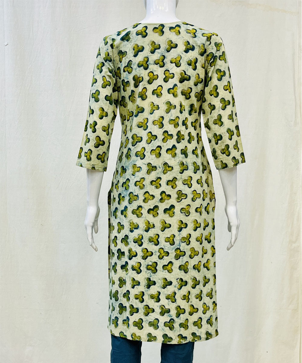 Olive green cotton ajrakh dabu printed kurti