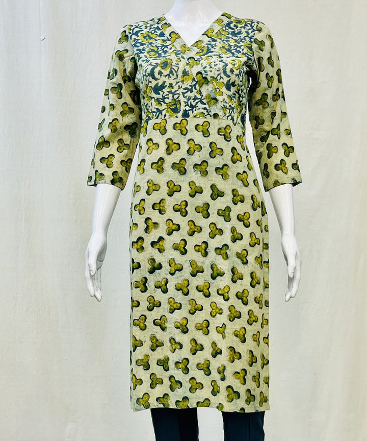 Olive green cotton ajrakh dabu printed kurti