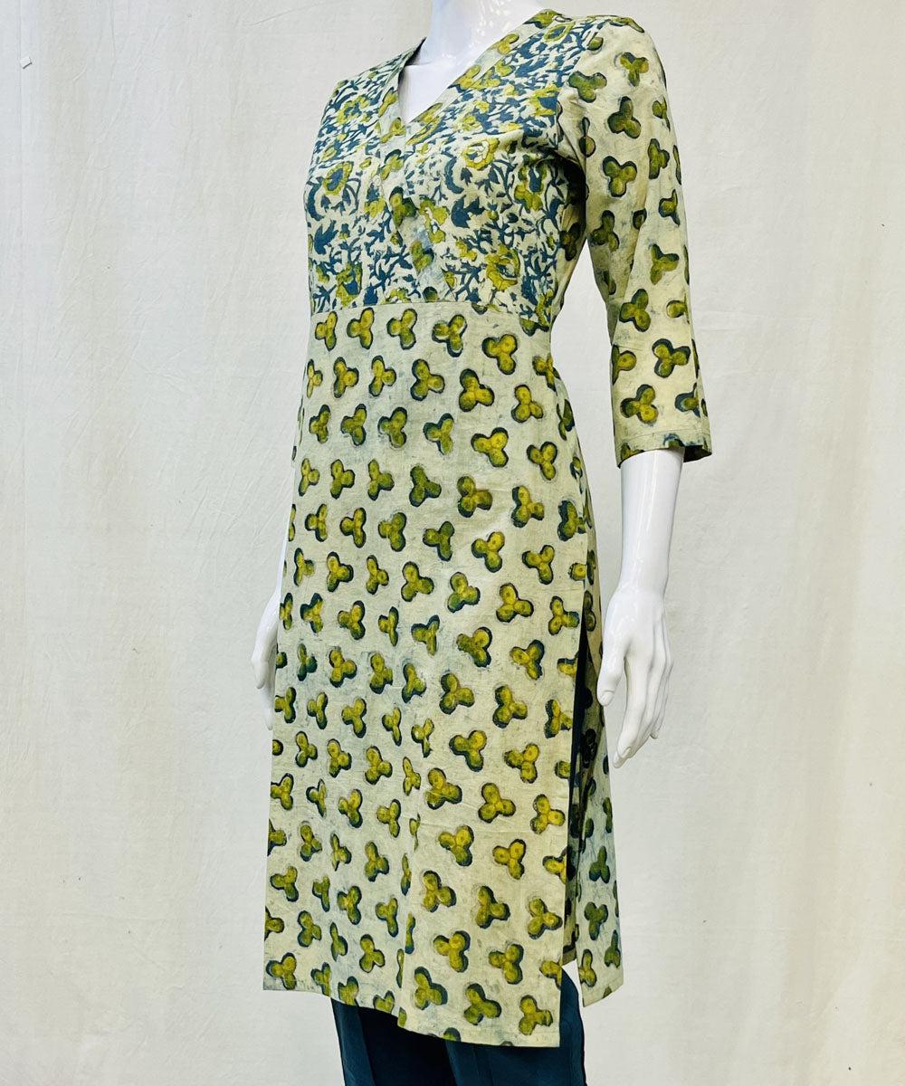 Olive green cotton ajrakh dabu printed kurti