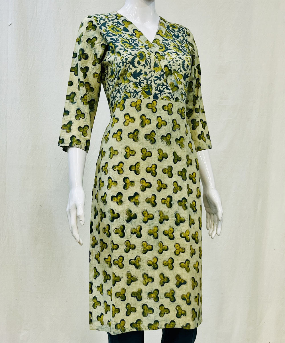 Olive green cotton ajrakh dabu printed kurti
