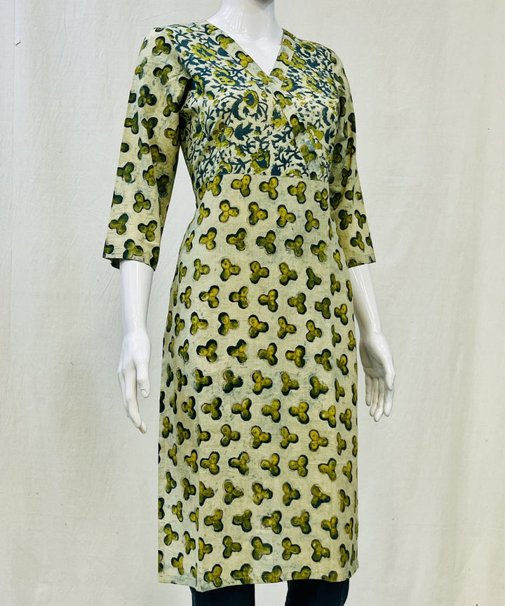 Olive green cotton ajrakh dabu printed kurti
