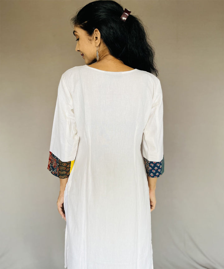 Off white cotton khadi patchwork kurti