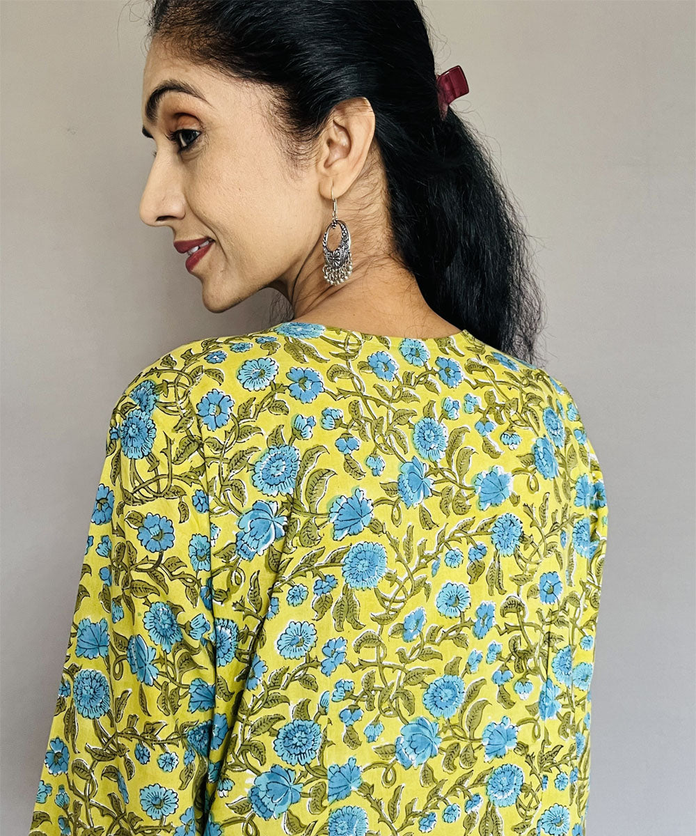 Green cotton sanganeri print kurti