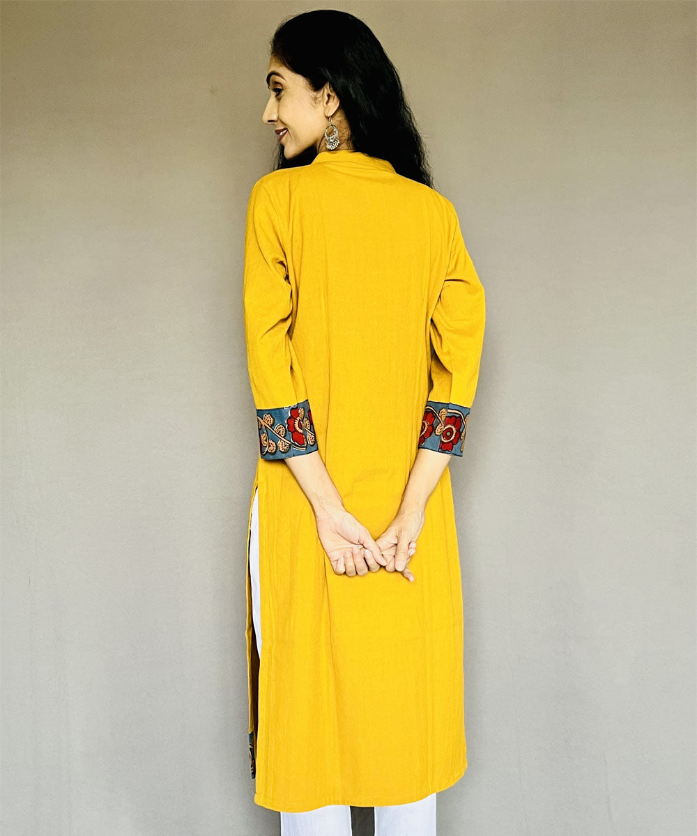 Mustard yellow khadi cotton flex patchwork kurti