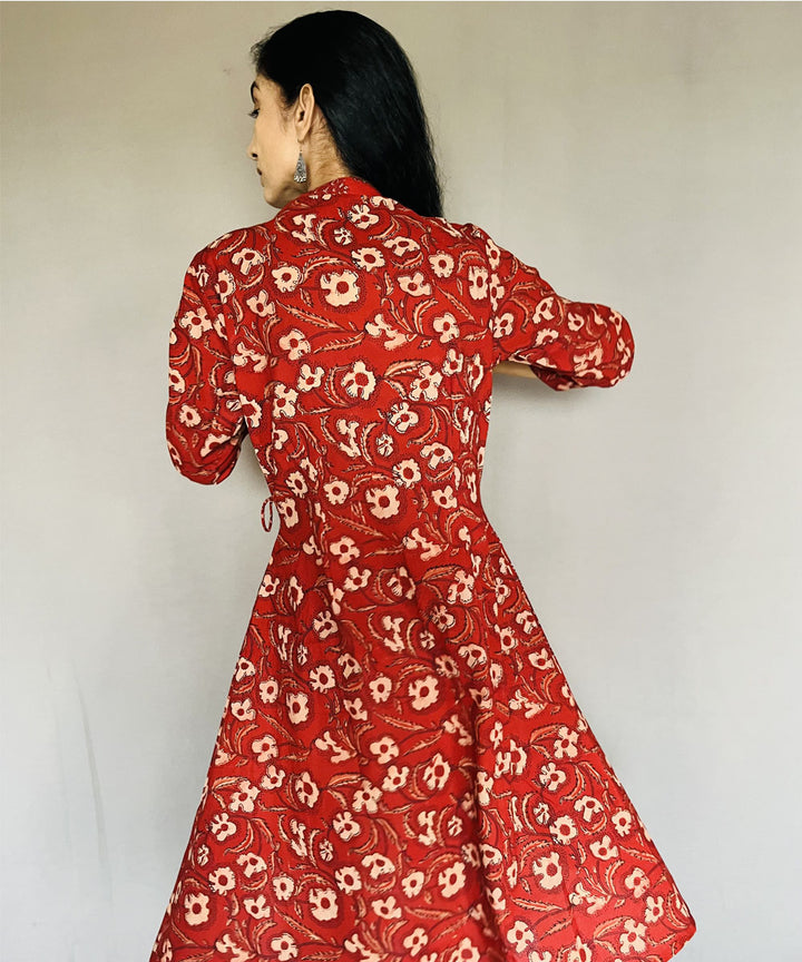 Red black ajrakh printed angarakha cotton kurti