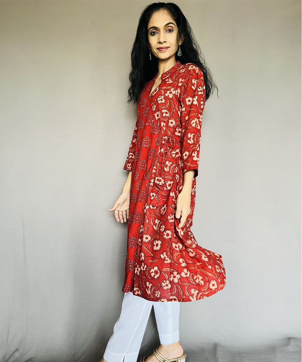 Red black ajrakh printed angarakha cotton kurti