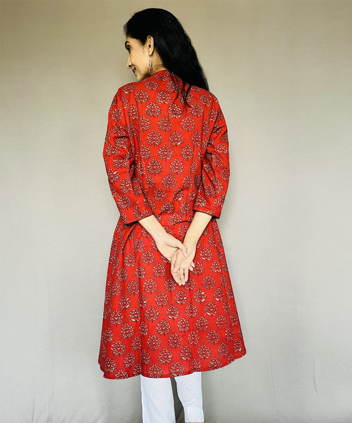 Red black cotton ajrakh printed angarakha kurti