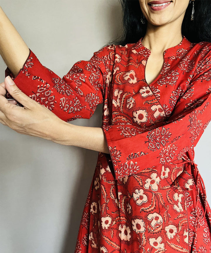 Red black cotton ajrakh printed angarakha kurti