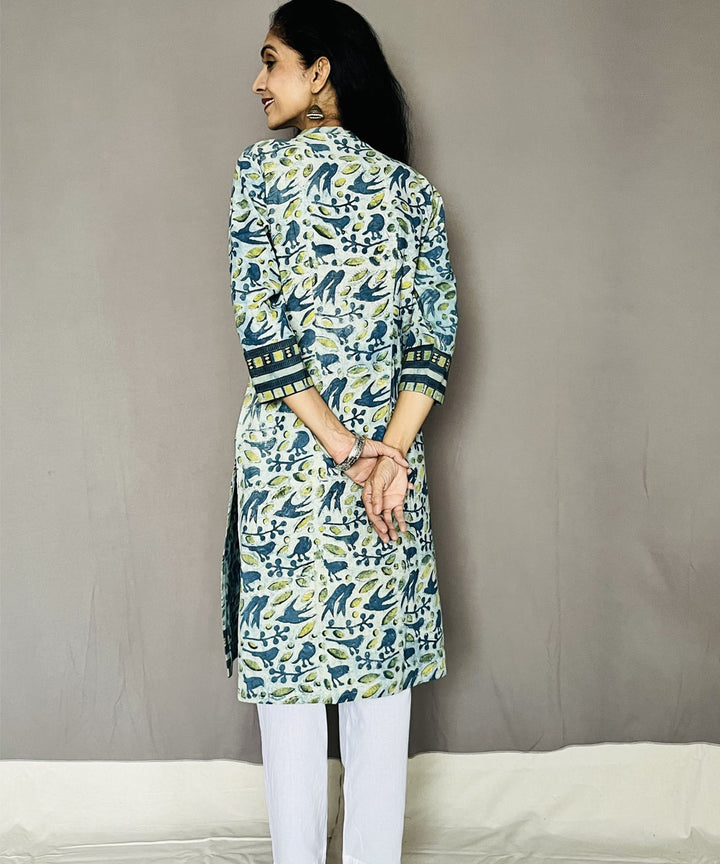 Olive green cotton ajrakh dabo printed kurti