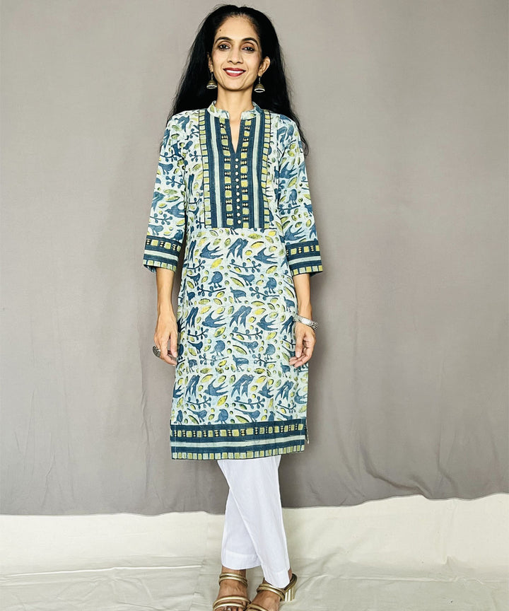 Olive green cotton ajrakh dabo printed kurti