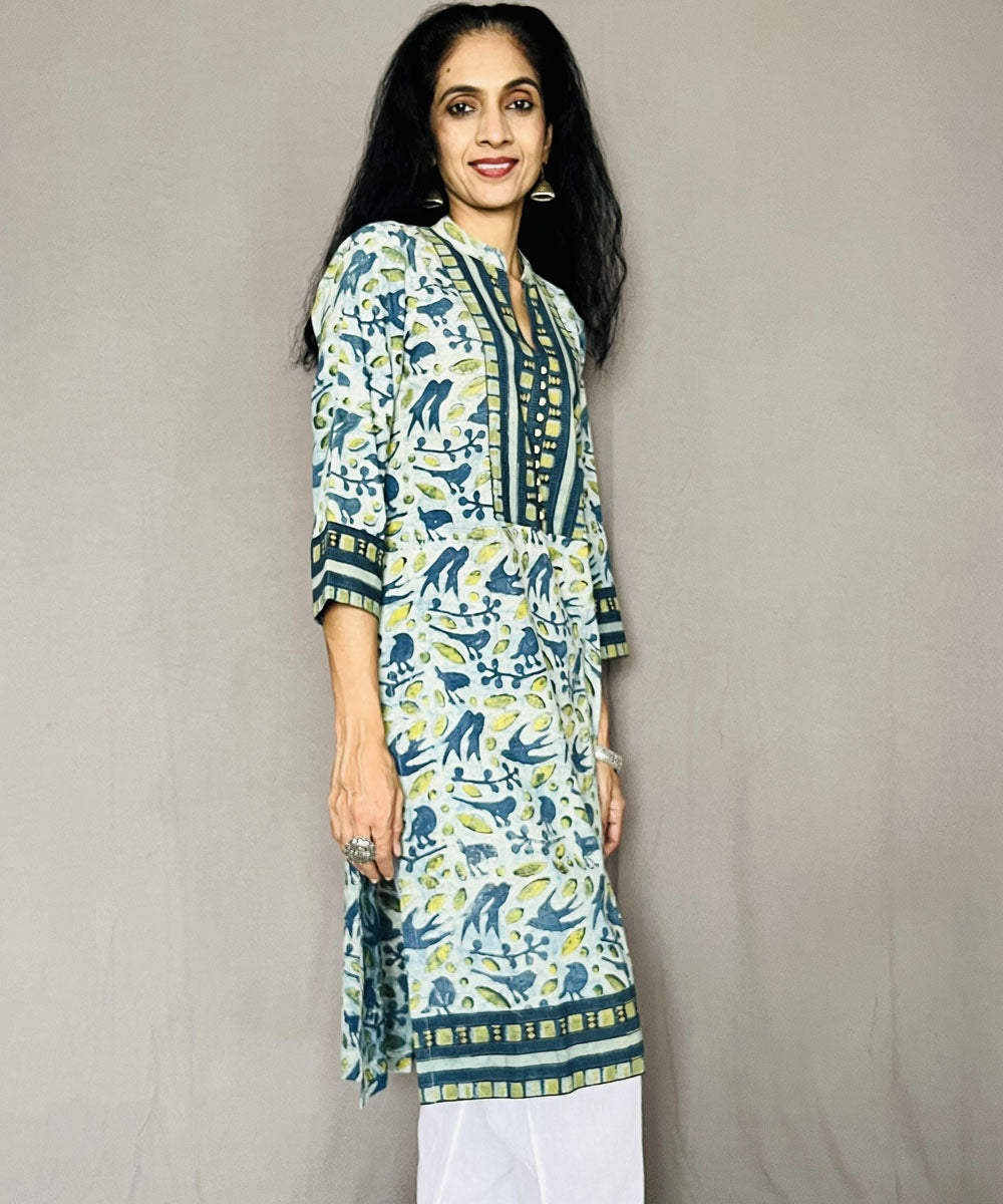 Olive green cotton ajrakh dabo printed kurti