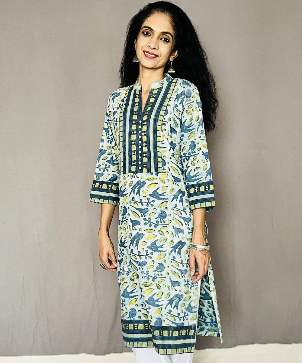 Olive green cotton ajrakh dabo printed kurti