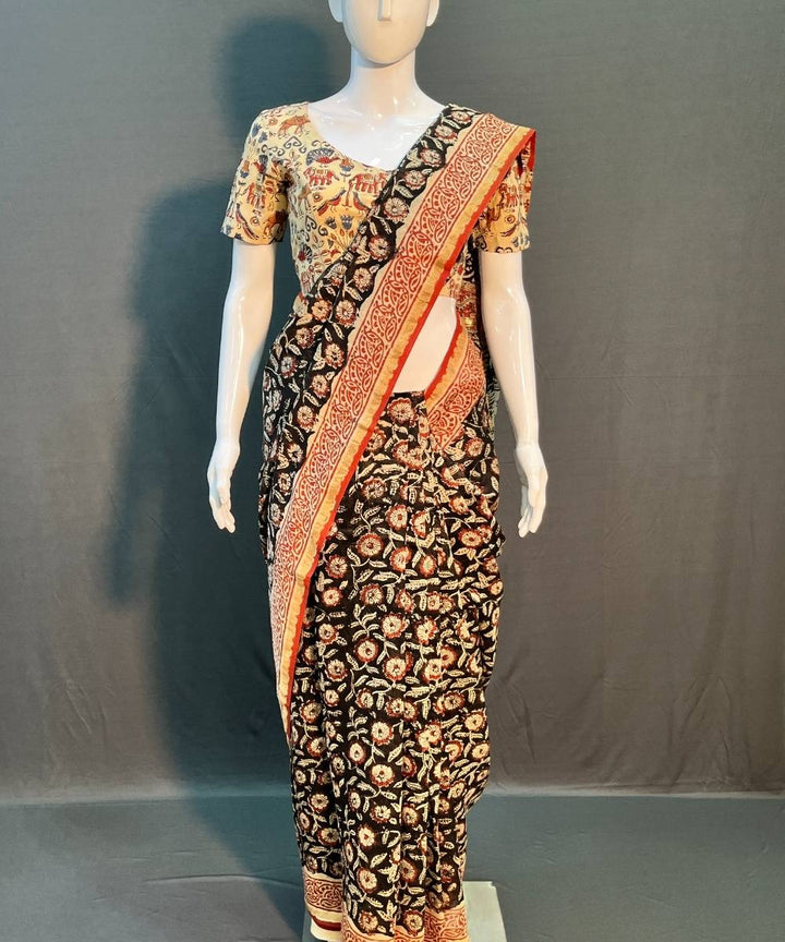 Multicolor hand block bagru printed chanderi silk saree