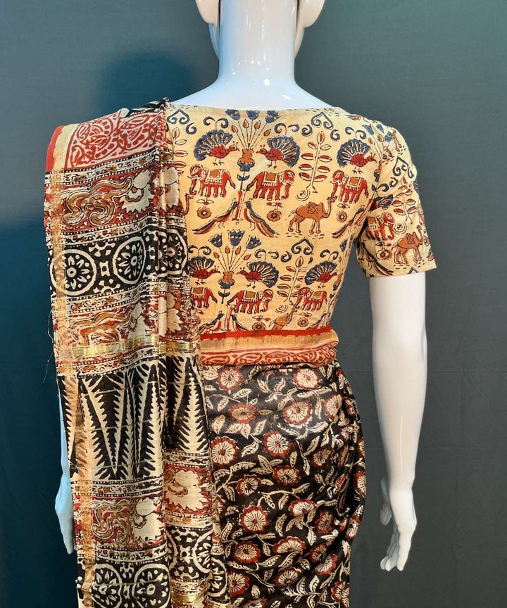 Multicolor hand block bagru printed chanderi silk saree