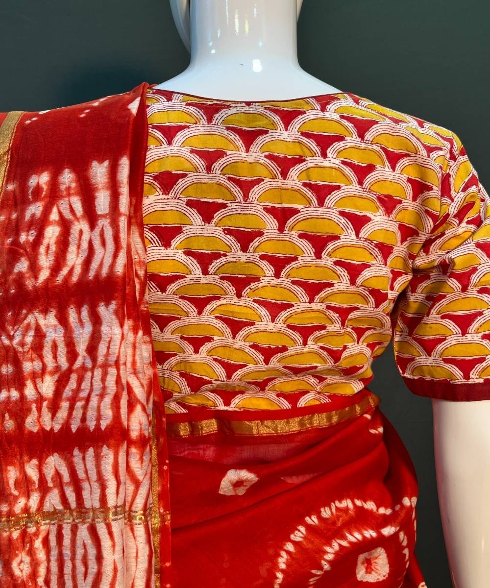 Red white shibori printed chanderi silk saree