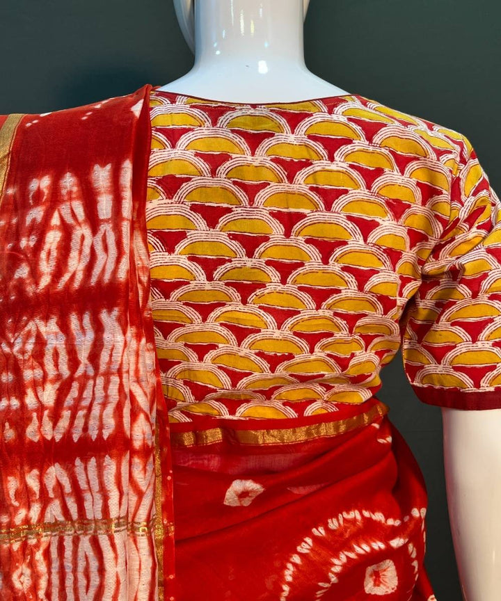 Red white shibori printed chanderi silk saree
