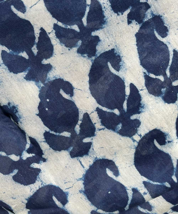 Indigo white hand block bagru printed chanderi silk saree