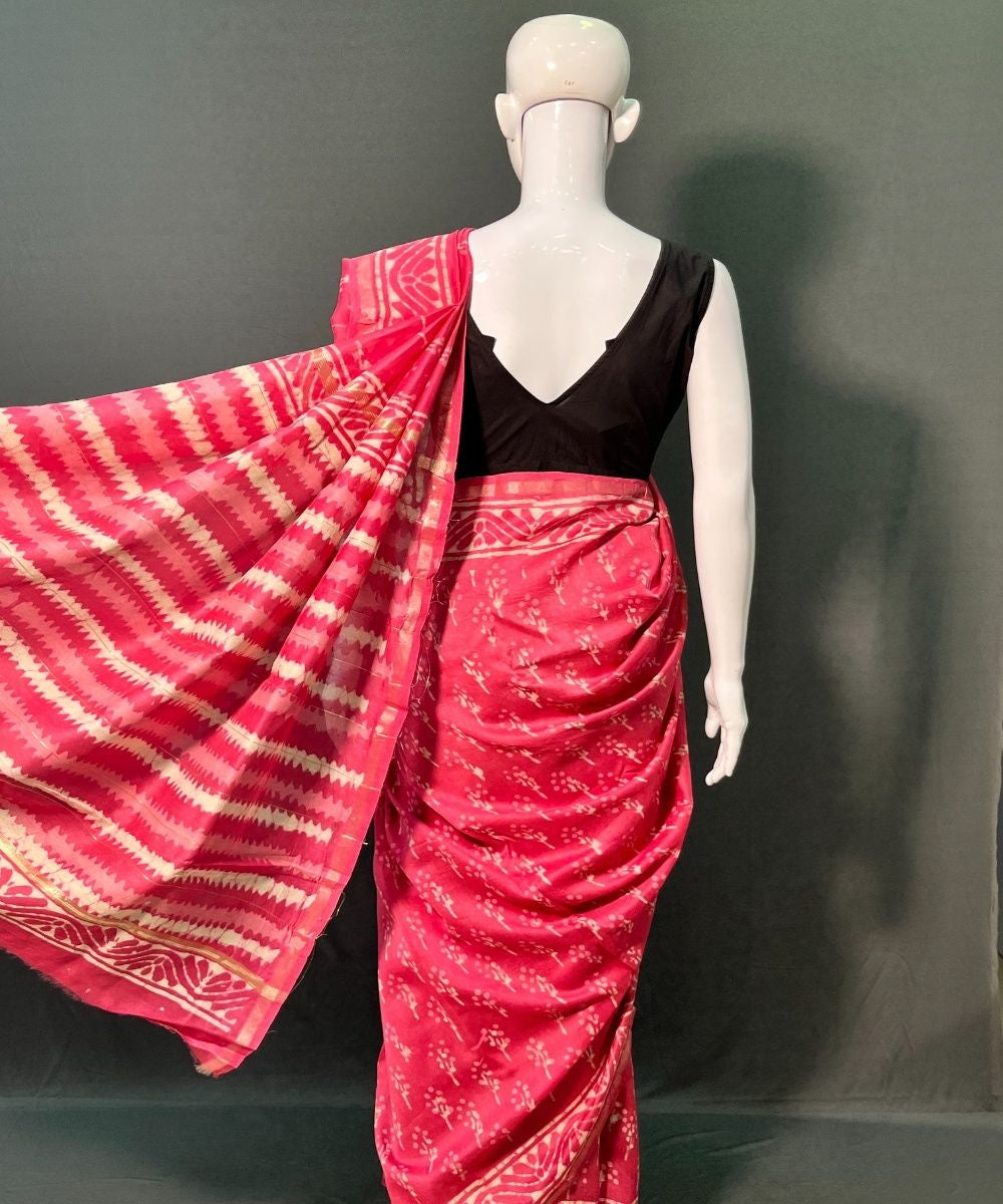 Indigo hand block bagru printed chanderi silk saree