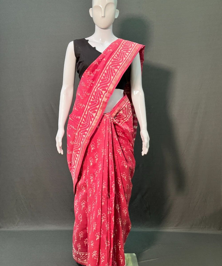 Indigo hand block bagru printed chanderi silk saree