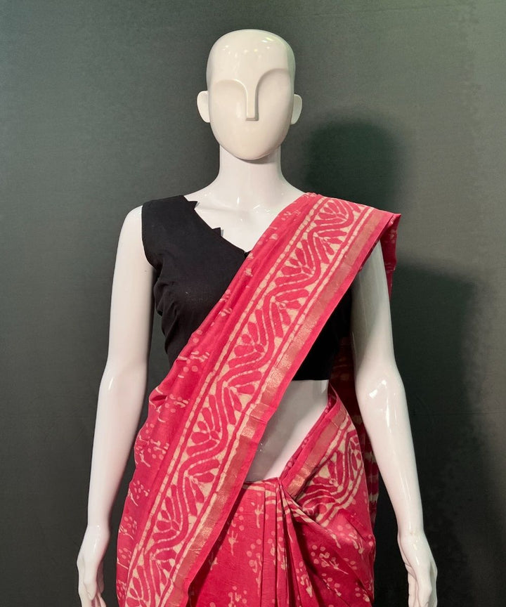 Indigo hand block bagru printed chanderi silk saree