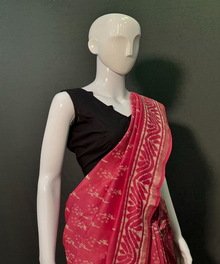 Indigo hand block bagru printed chanderi silk saree
