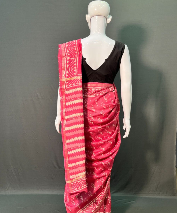 Indigo hand block bagru printed chanderi silk saree