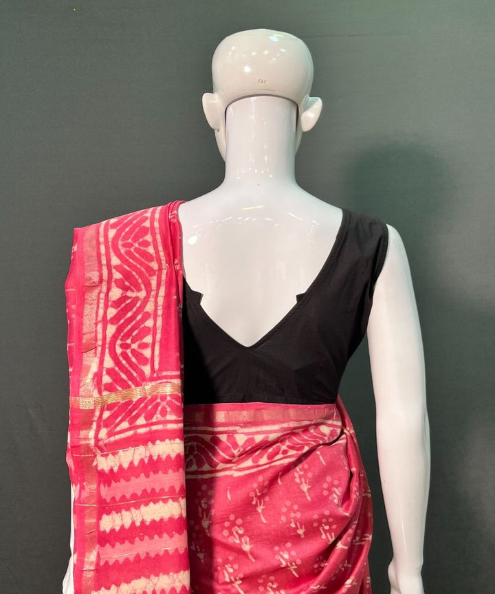 Indigo hand block bagru printed chanderi silk saree