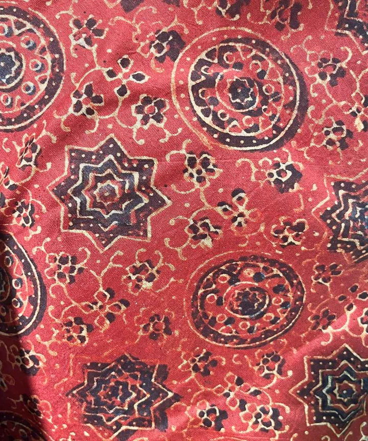 Red ajrakh hand block printed chanderi silk saree