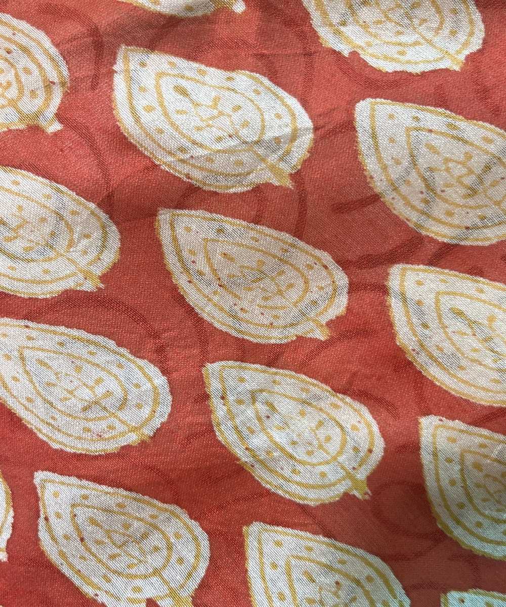 Red white hand block printed chanderi silk saree