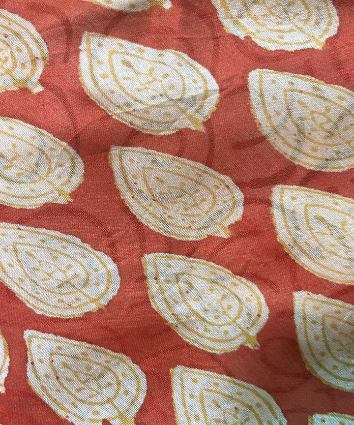 Red white hand block printed chanderi silk saree