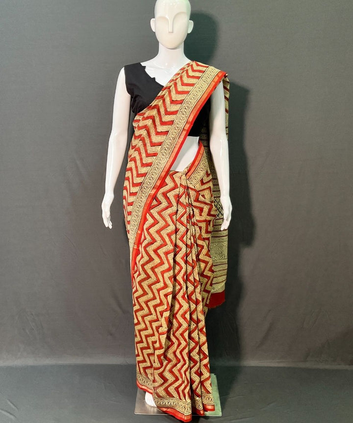 Multicolor hand block printed chanderi silk saree