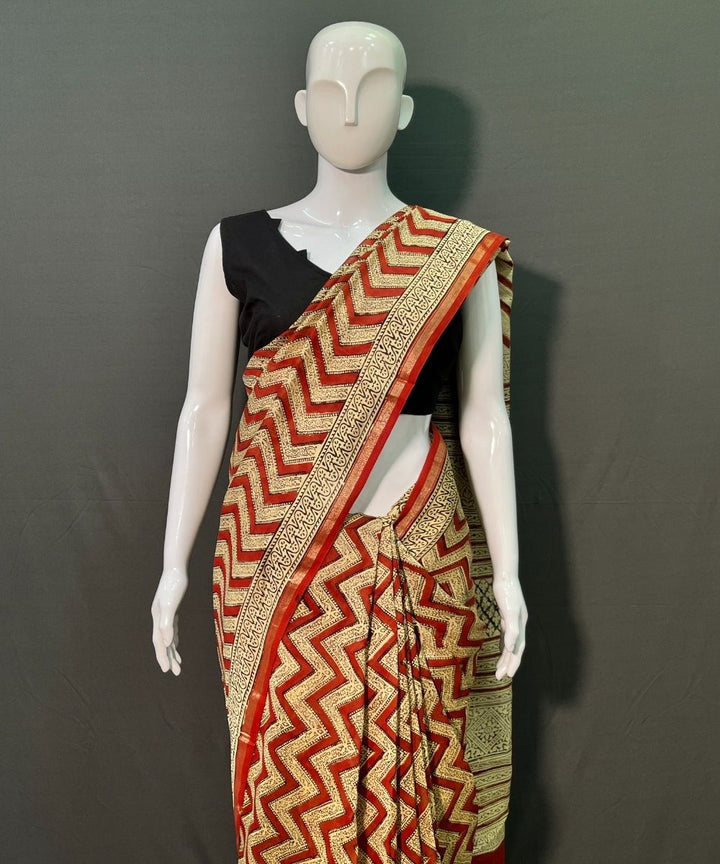 Multicolor hand block printed chanderi silk saree