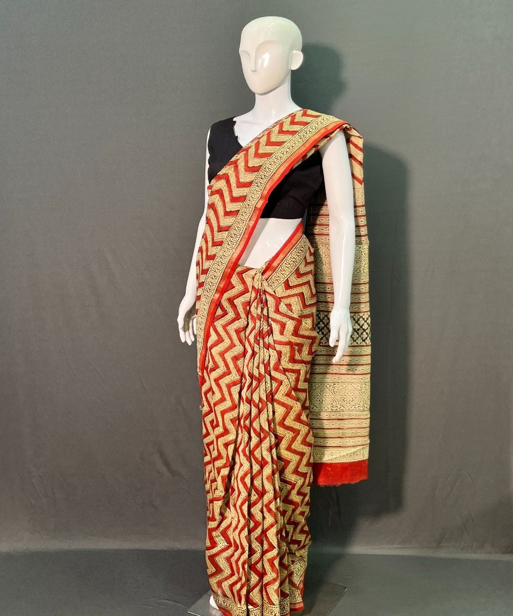 Multicolor hand block printed chanderi silk saree