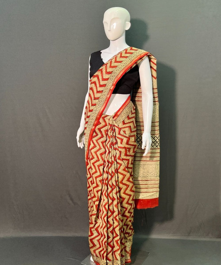 Multicolor hand block printed chanderi silk saree