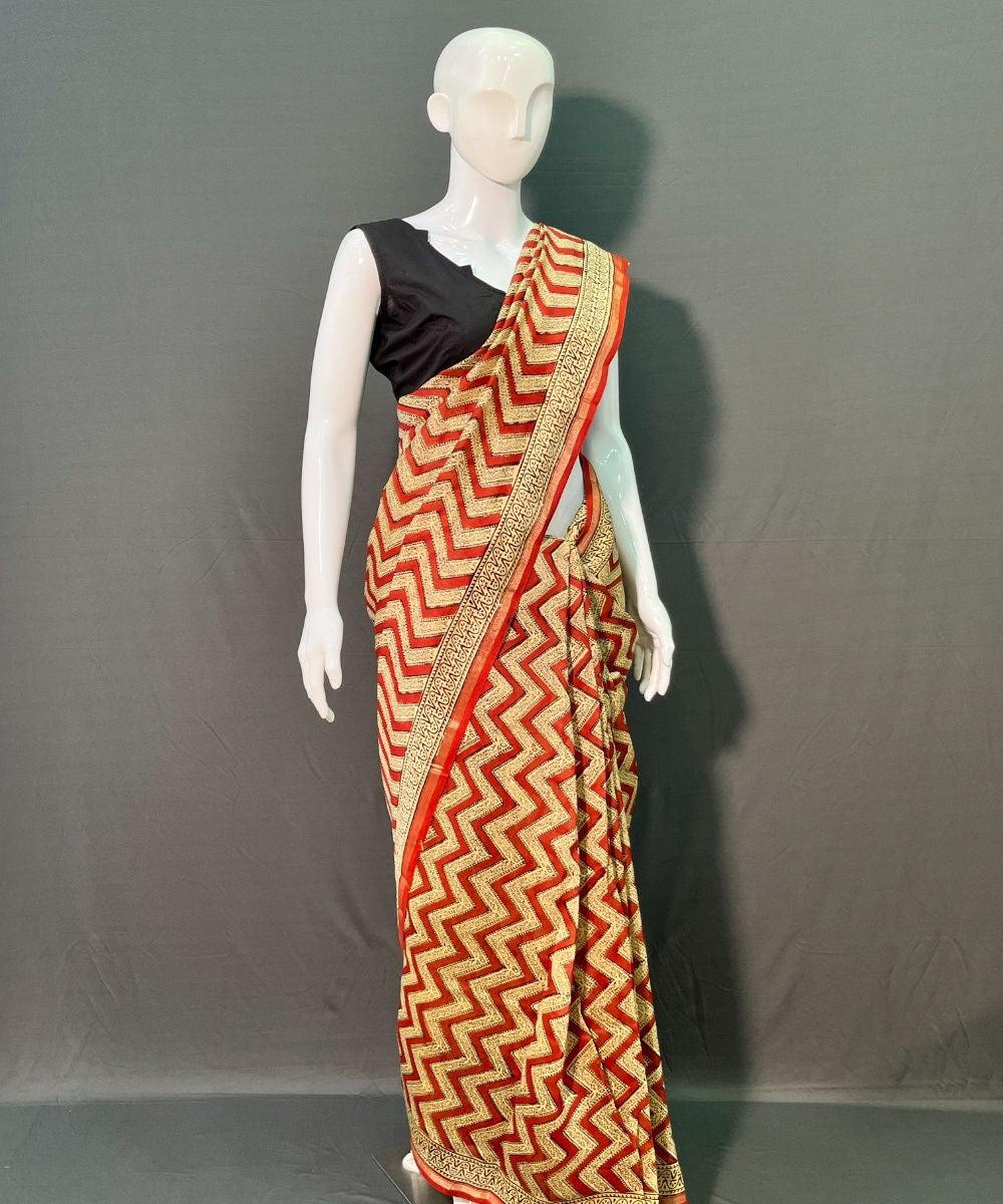 Multicolor hand block printed chanderi silk saree
