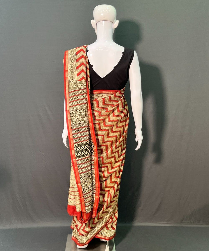 Multicolor hand block printed chanderi silk saree