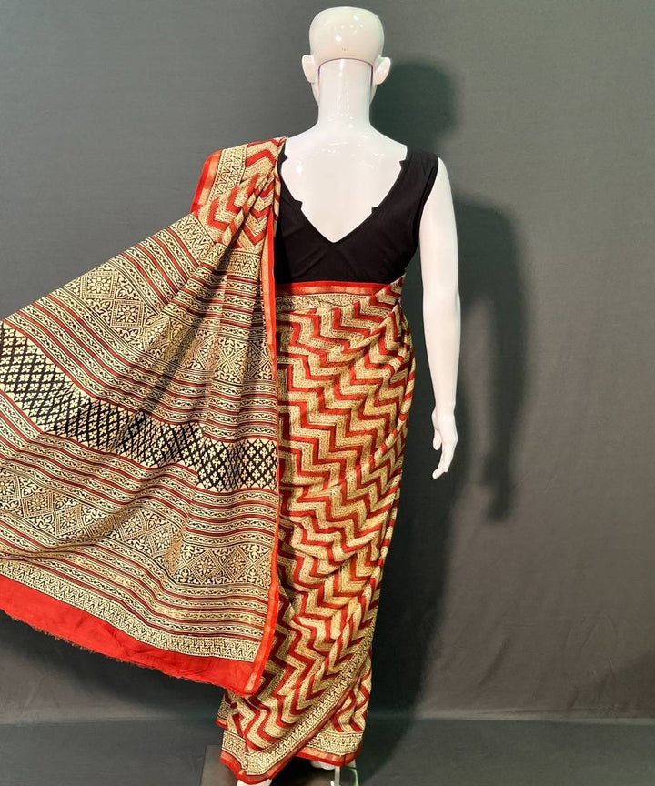 Multicolor hand block printed chanderi silk saree