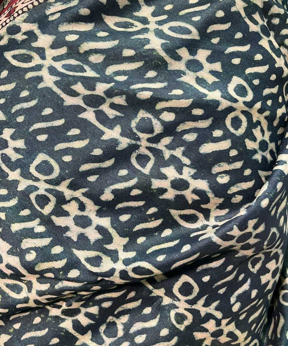 Green hand block sanganeri printed maheswari silk saree