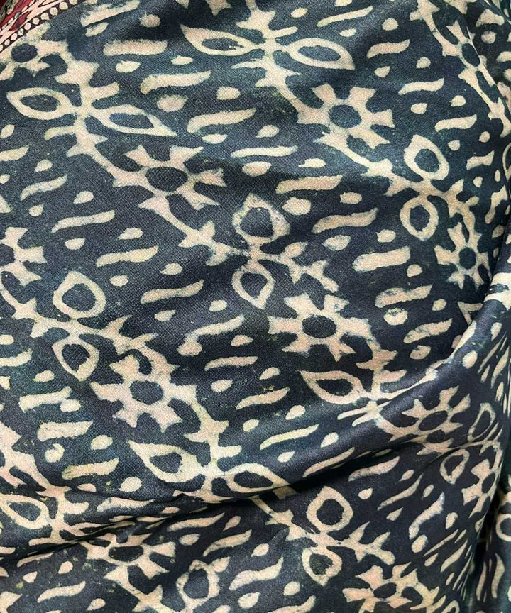 Green hand block sanganeri printed maheswari silk saree