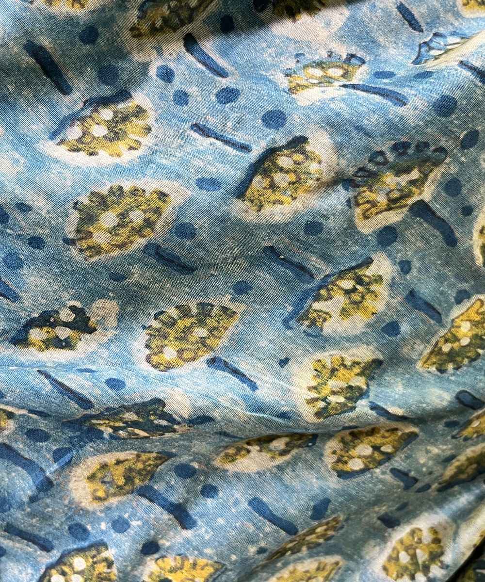 Multicolor ajrakh hand block printed chanderi silk saree