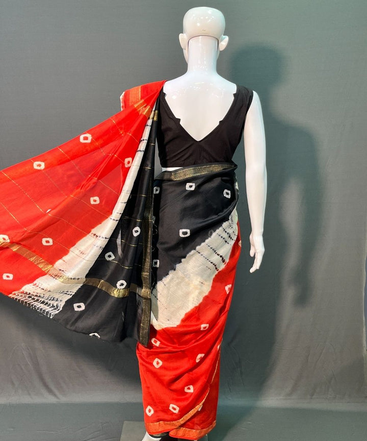 Multicolor hand block bandhni printed maheswari silk saree