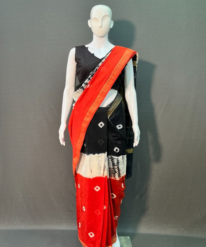 Multicolor hand block bandhni printed maheswari silk saree