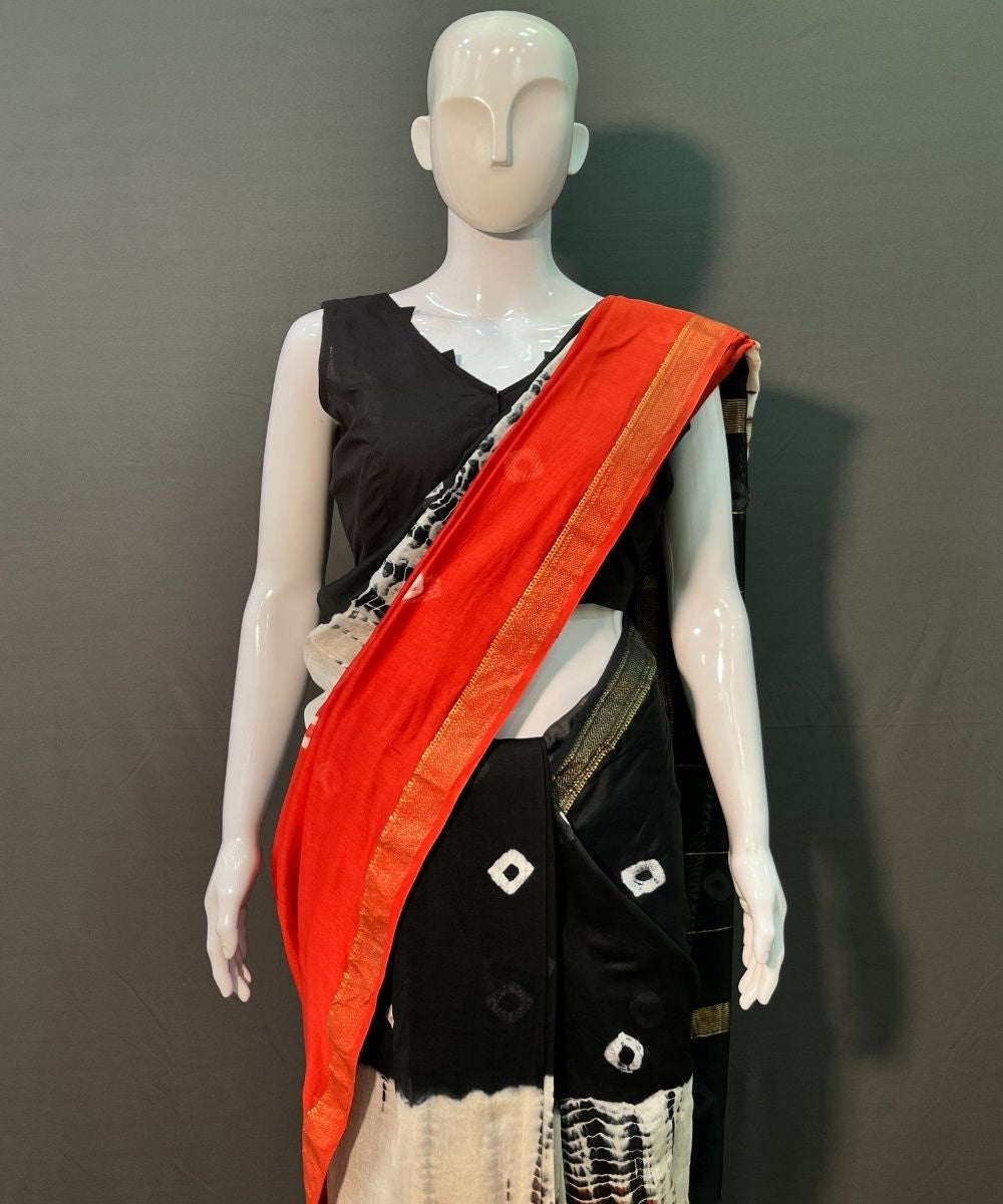 Multicolor hand block bandhni printed maheswari silk saree