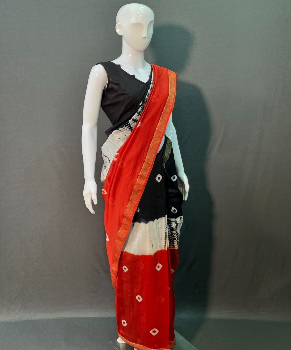 Multicolor hand block bandhni printed maheswari silk saree